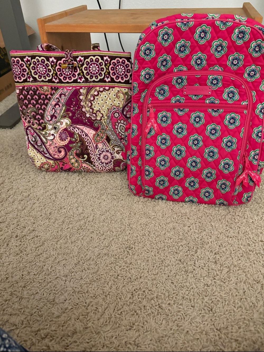 Vera Bradley Pink Floral Quilted Backpack plus Vera Bradley tote